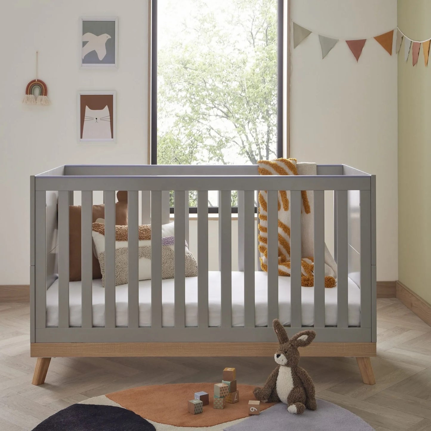 Babymore Mona cot bed - Grey *AUGUST OFFER FREE FIBRE MATTRESS