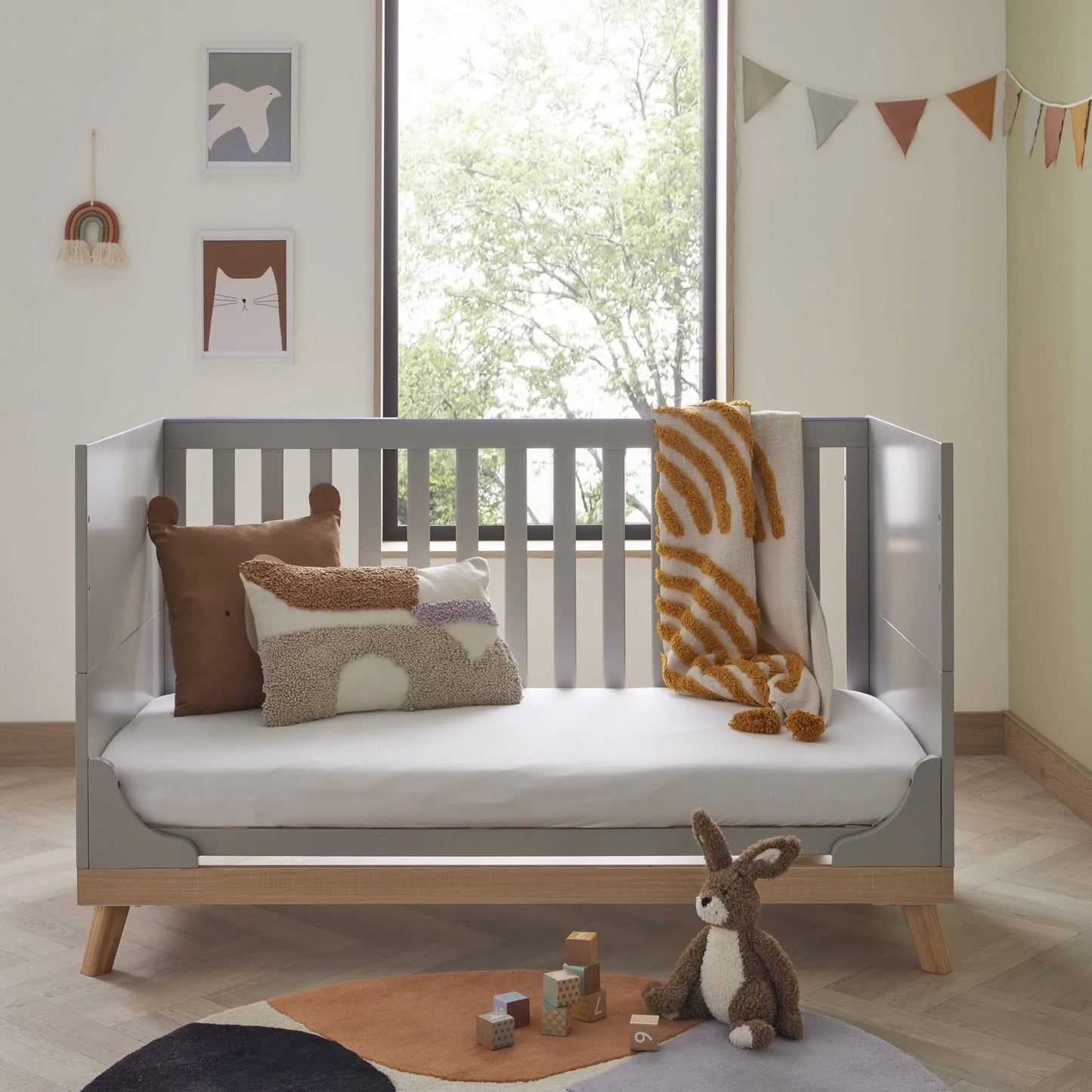 Babymore Mona cot bed - Grey *AUGUST OFFER FREE FIBRE MATTRESS